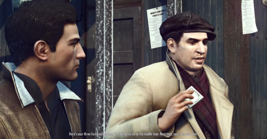 Вито Скалетта и Джо Барбаро обсуждают деньги у двери