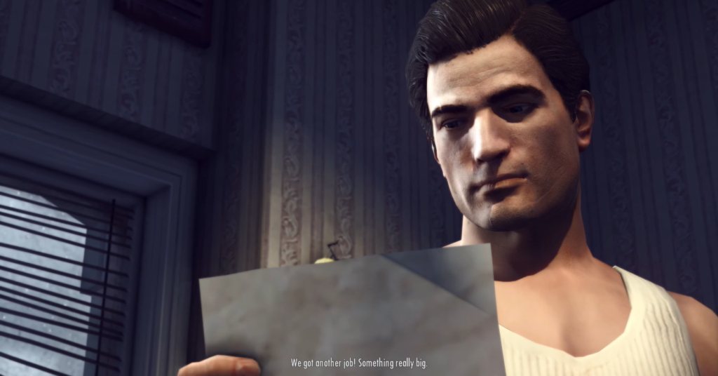 Вито Скалетта из Mafia II читает письмо дома