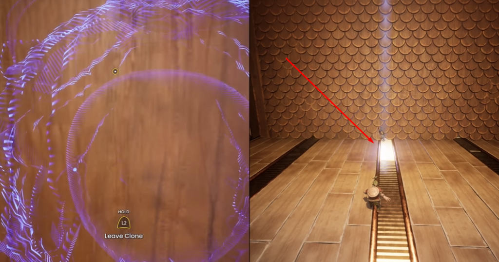 Персонаж бежит по деревянному полу к свету