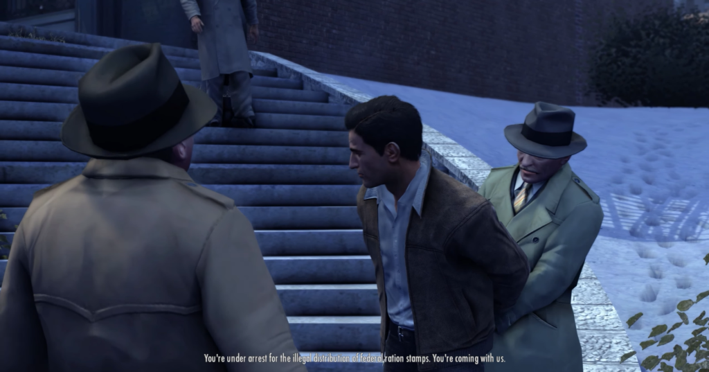 Вито Скалетта арестован агентами на снежной лестнице Mafia II