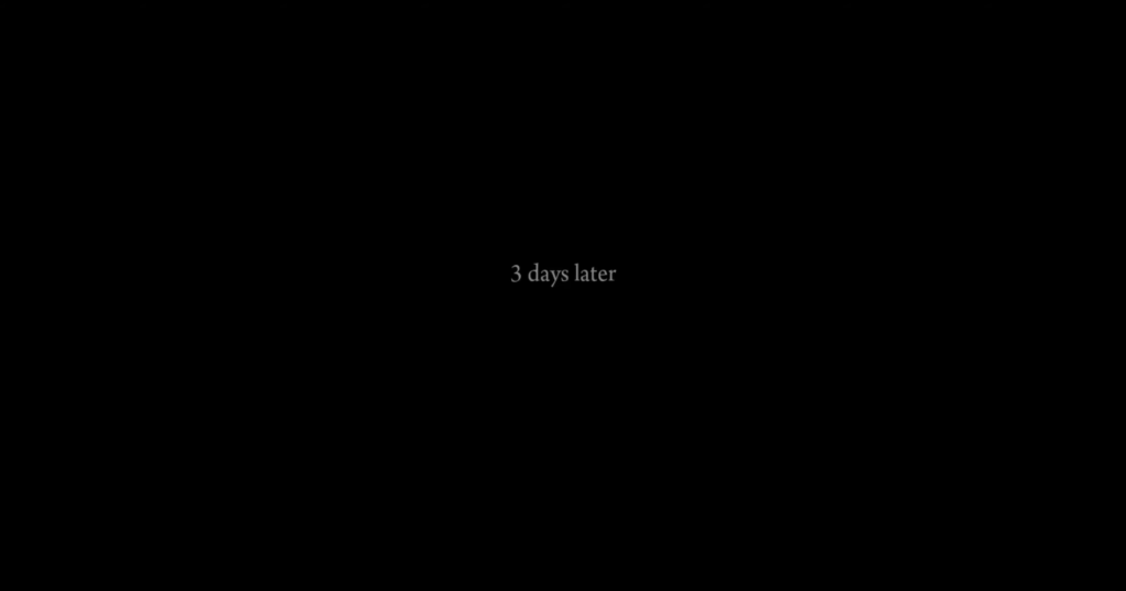 Текст «3 days later» на чёрном фоне