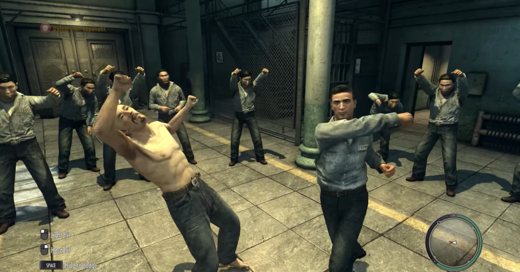 Драка заключённых в тюремном дворе, игра Mafia II