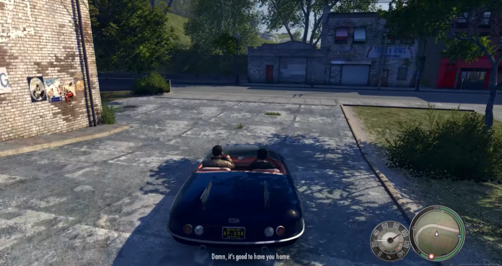 Машина едет по улице в Mafia II