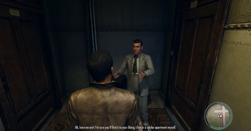 Вито Скалетта слушает мужчину в коридоре Mafia II