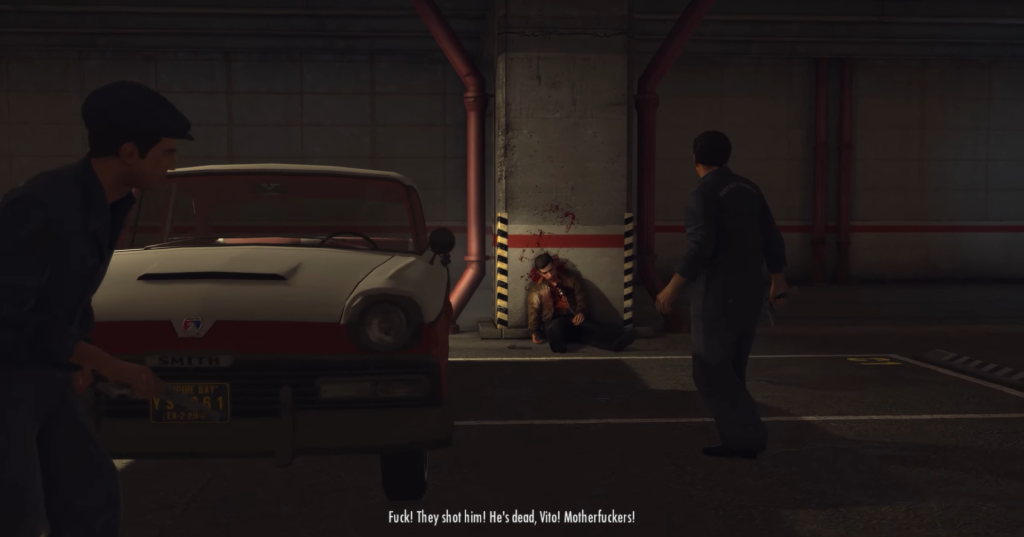 Вито Скалетта из Mafia 2 стоит в гараже