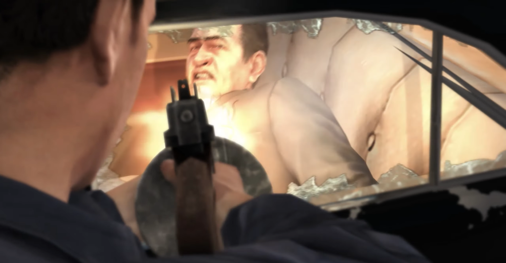 Мужчина целится из пистолета в водителя через окно машины