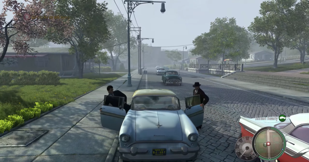 Персонажи Mafia II выходят из машины на улице