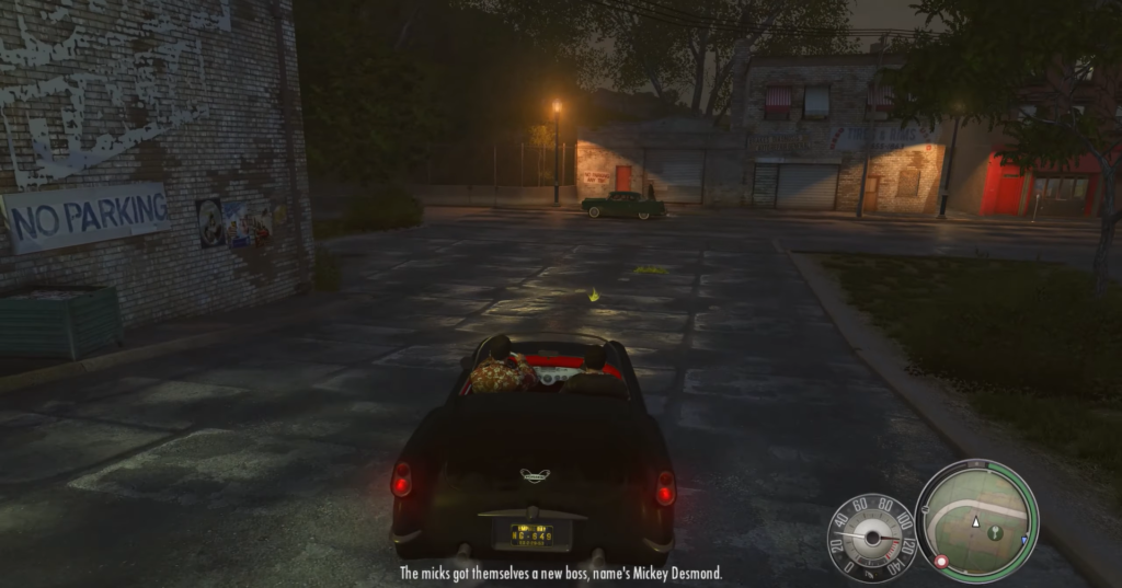 Машина едет по ночной улице в Mafia II