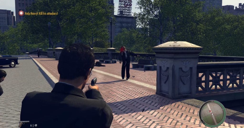 Вито Скалетта стреляет в мужчину на мосту Mafia II