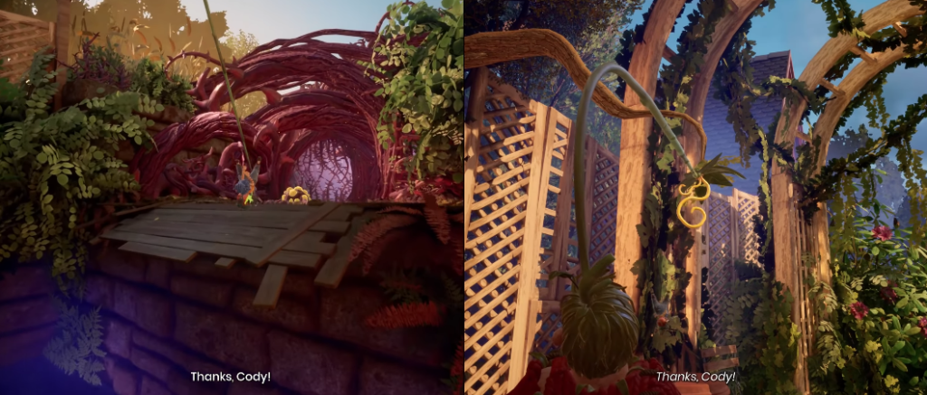 Мэй из It Takes Two прыгает в саду