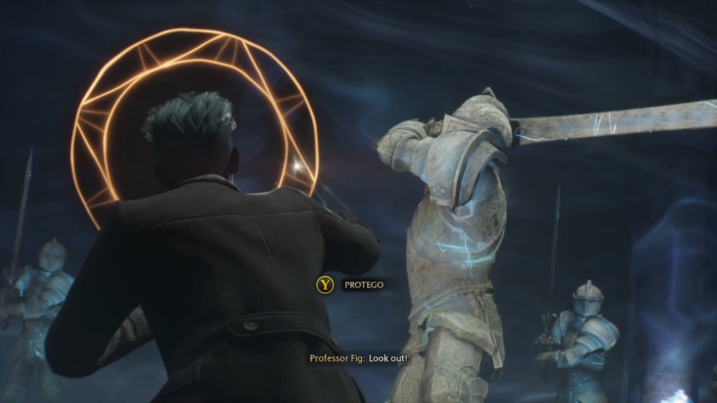 Профессор Фиг защищается от рыцаря в Hogwarts Legacy