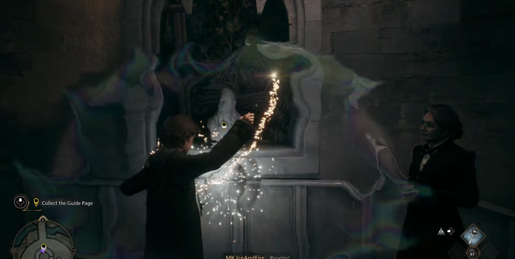 Ученик колдует в Hogwarts Legacy у каменной арки