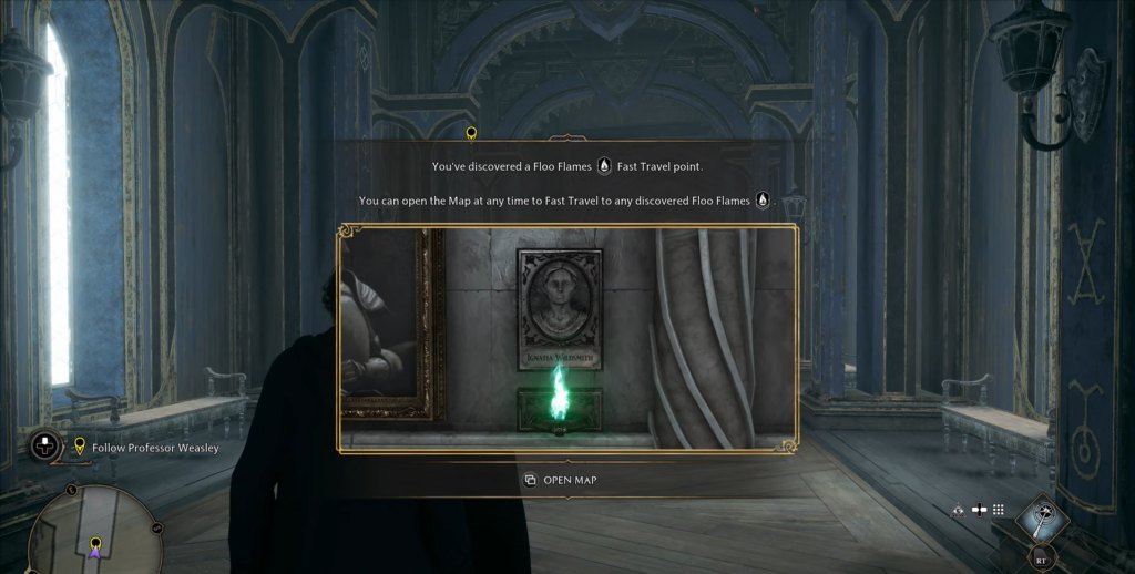 Hogwarts Legacy: открытие Floo Flames в коридоре Хогвартса