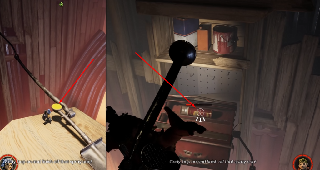 Коди из It Takes Two прыгает на баллон в сарае