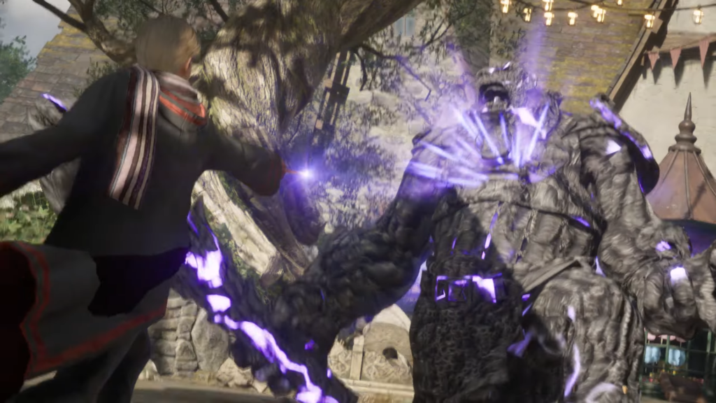 Воин замахивается мечом на рыцаря в тумане