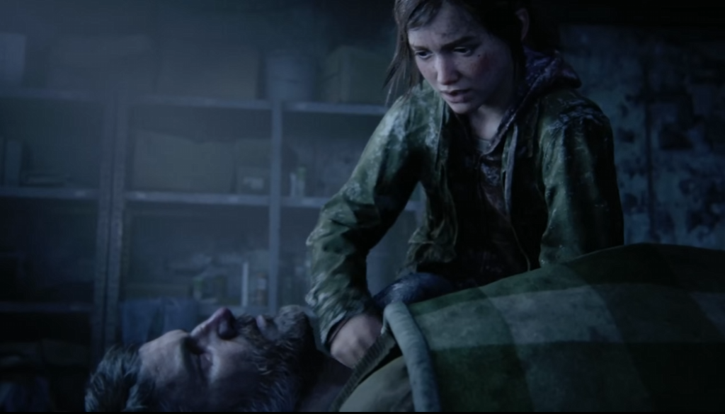 Элли из The Last of Us перевязывает Джоэла в комнате