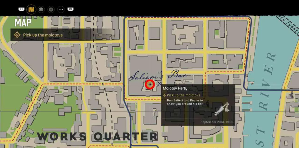 Карта Mafia: Definitive Edition с меткой Salieri’s Bar