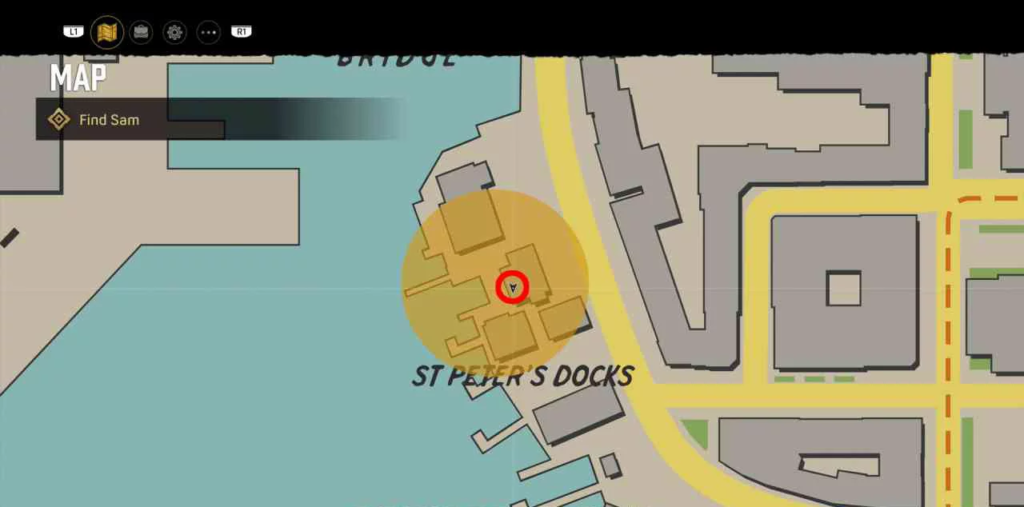 Карта игры с меткой на St Peter's Docks