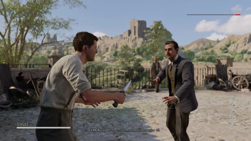 Энцо дерется с Лукой на деревенском дворе