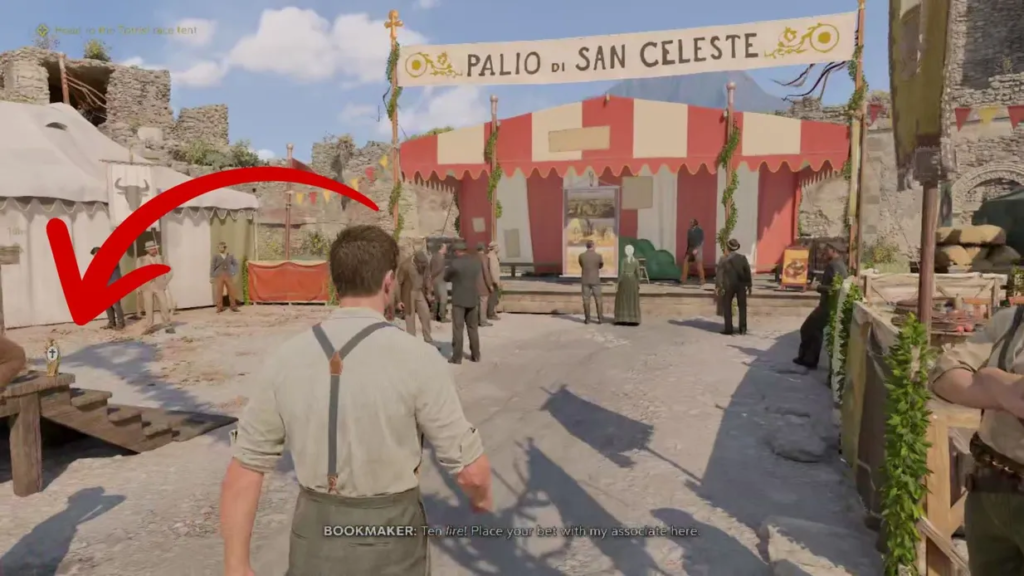 Игрок идет к шатру Palio di San Celeste