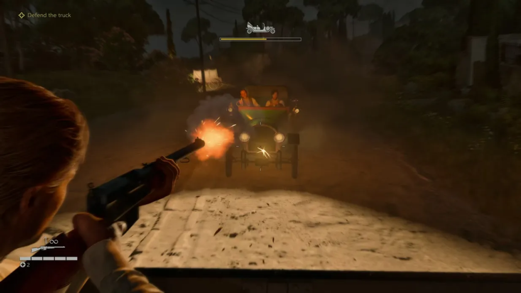 Стрельба из винтовки по грузовику на дороге