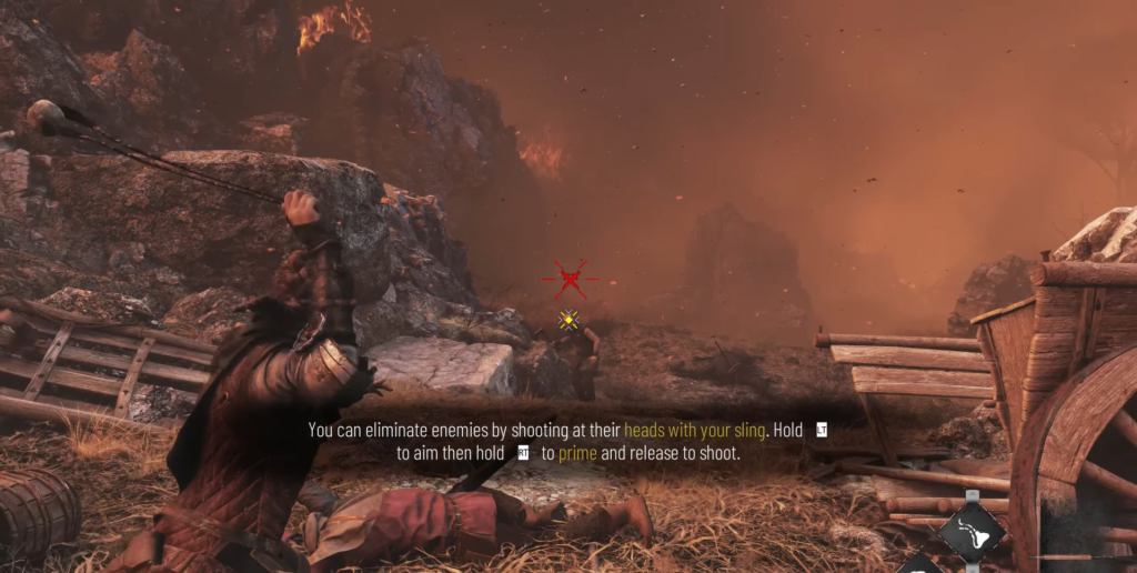 Амиция де Рун целится пращой в лагере A Plague Tale