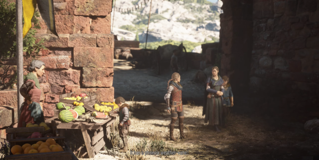 Амиция и Гуго из A Plague Tale у лавки фруктов