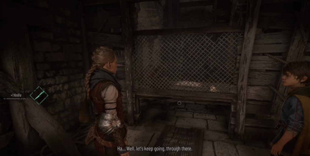 Амиция и Гуго стоят у решётки в A Plague Tale