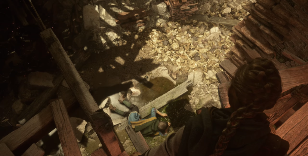 Амиция де Рун смотрит на Хьюго среди руин