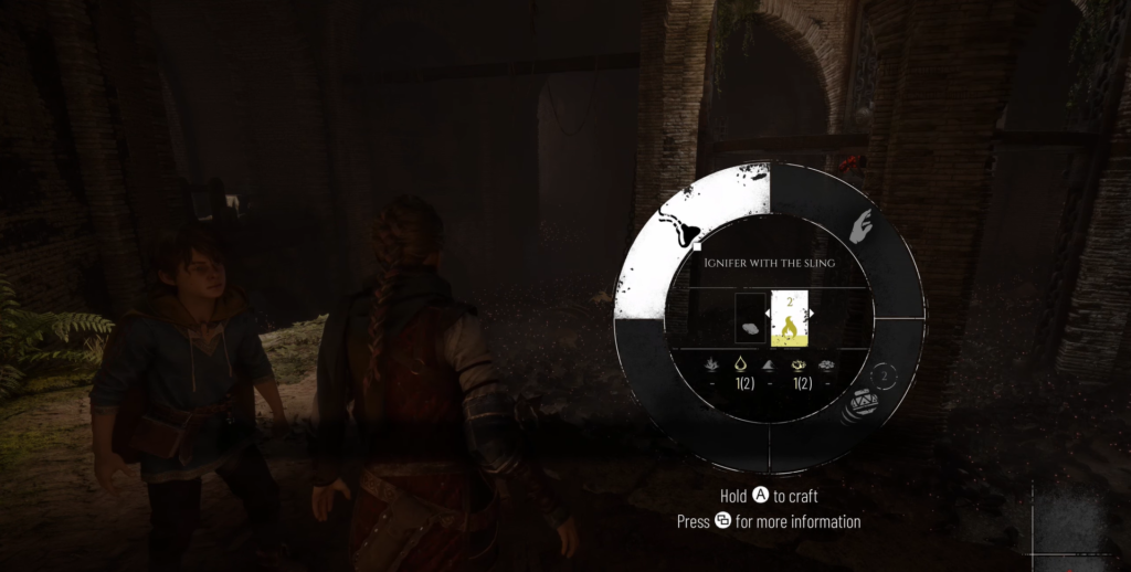 Меню крафта в A Plague Tale: Innocence в руинах