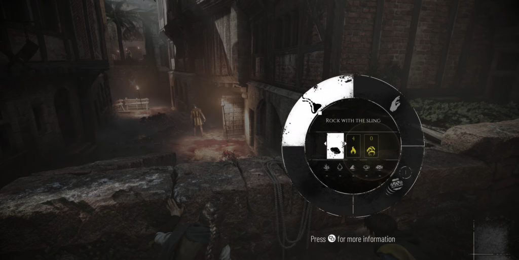 Меню пращи в A Plague Tale: Innocence над улицей