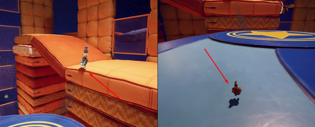 Персонажи It Takes Two прыгают по матрасам в комнате