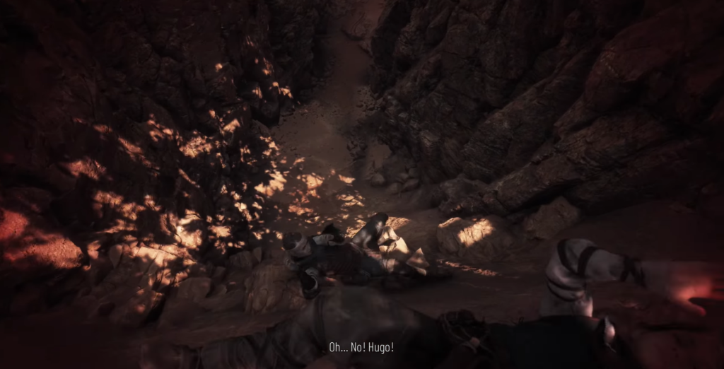 Персонаж падает в каменистое ущелье, A Plague Tale