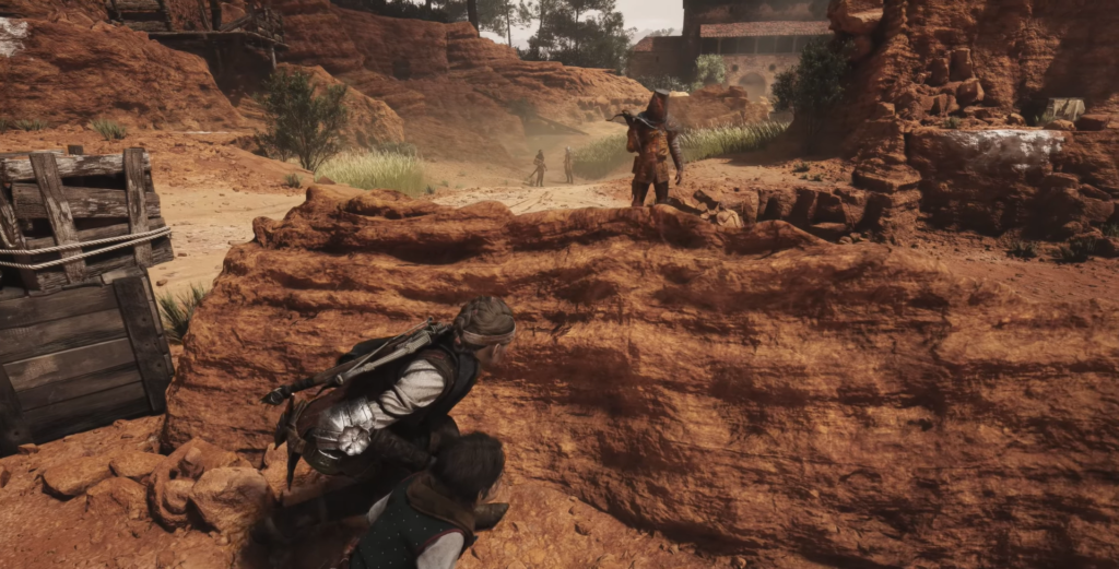 Амиция прячется за скалой в каньоне A Plague Tale