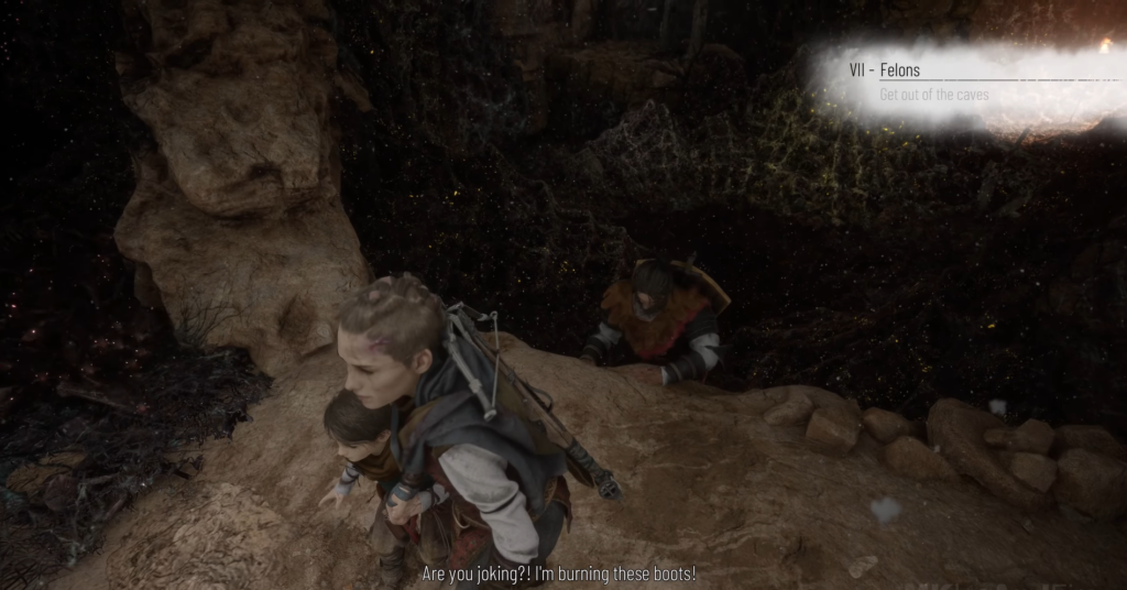 Амиция и Гуго идут по пещере A Plague Tale