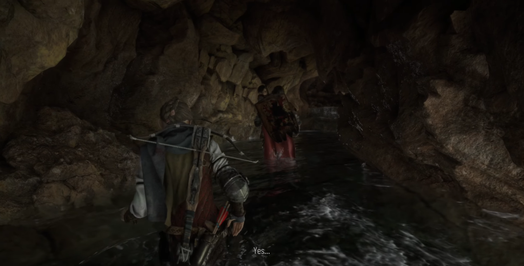 Леон Кеннеди идет по воде в пещере Resident Evil 4