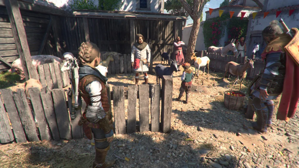 Амиция и Хьюго в загоне с козами