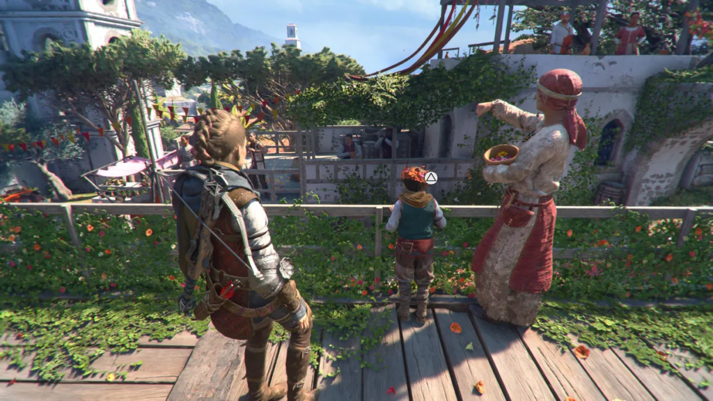 Амиция и Гуго наблюдают праздник в саду A Plague Tale