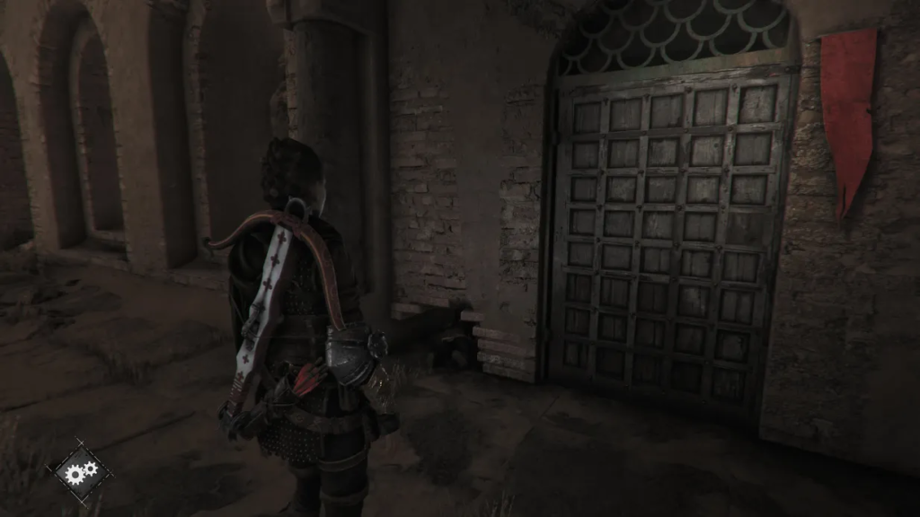 Амиция из A Plague Tale стоит у двери замка