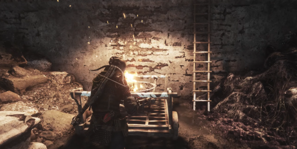 Амиция из A Plague Tale зажигает костёр в подземелье