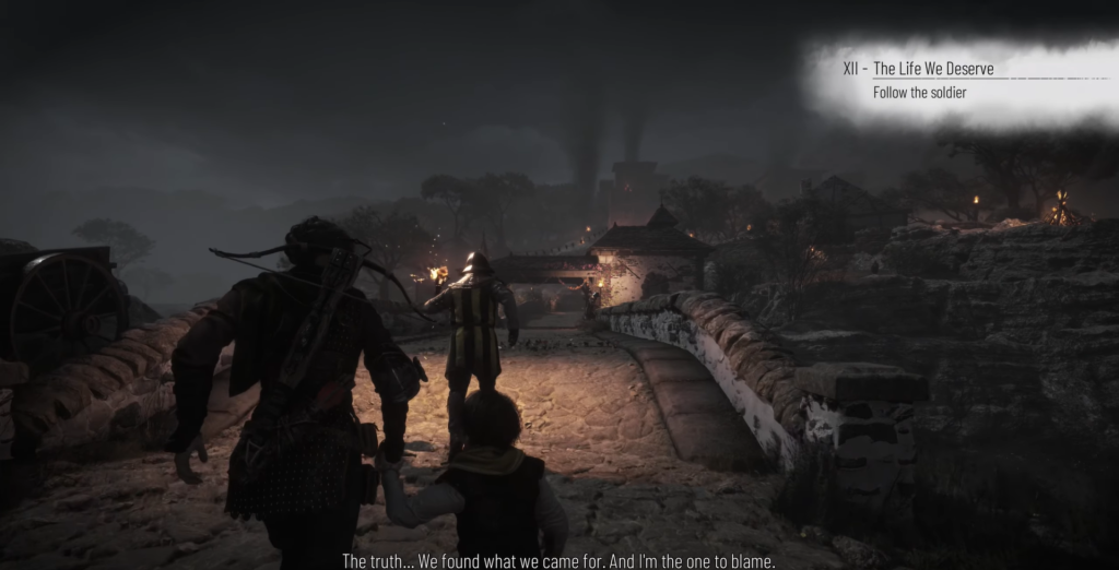 Амиция и Гуго идут по дороге ночью, A Plague Tale