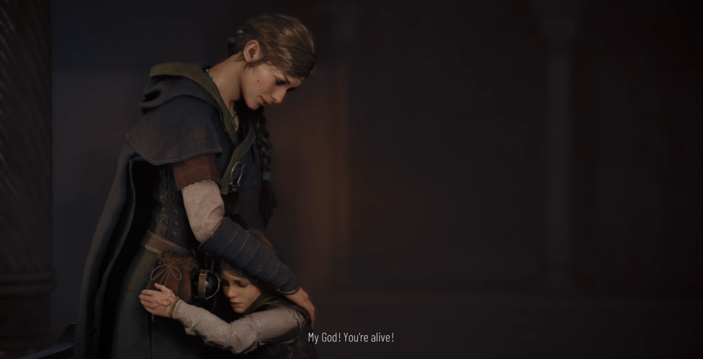 Амиция обнимает Гуго в A Plague Tale