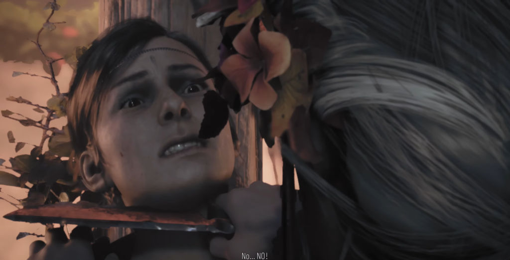 Женщина прижата к столбу, нож у горла