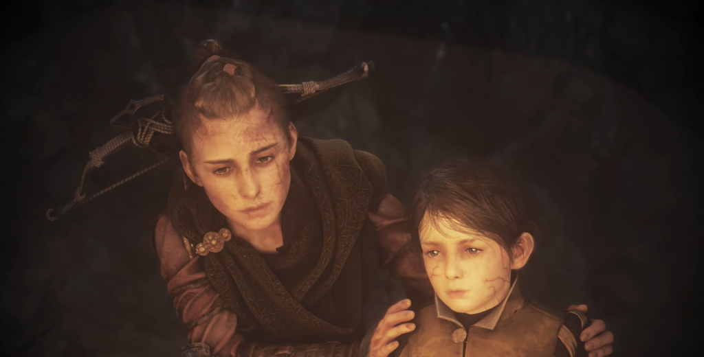 Амиция и Гуго обнимаются в темноте, A Plague Tale