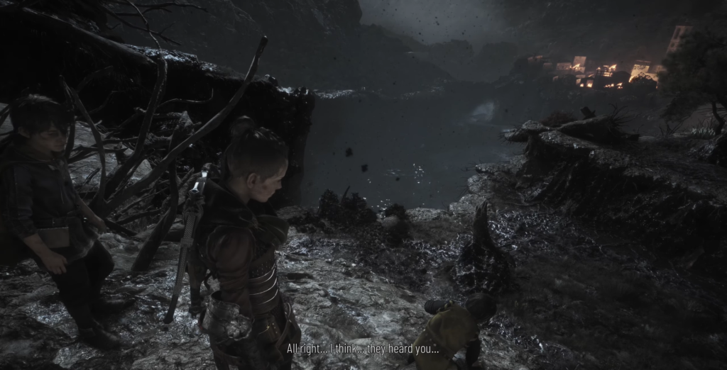 Амиция и Хьюго стоят у обрыва ночью