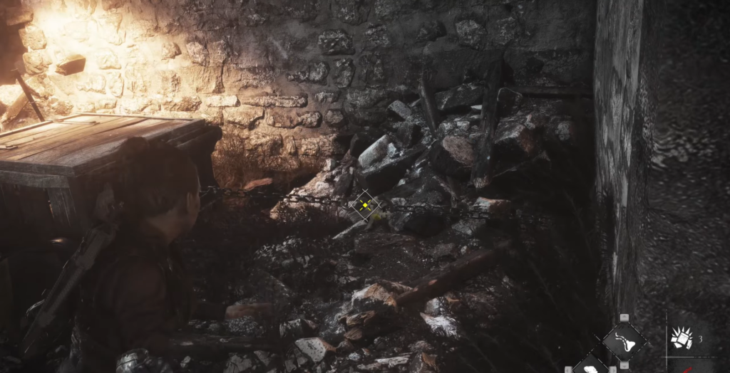 Элли из The Last of Us целится в завал камней