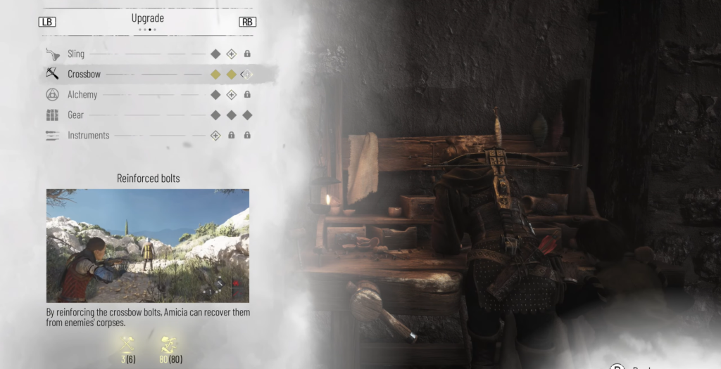 Амиция улучшает арбалет у верстака в A Plague Tale