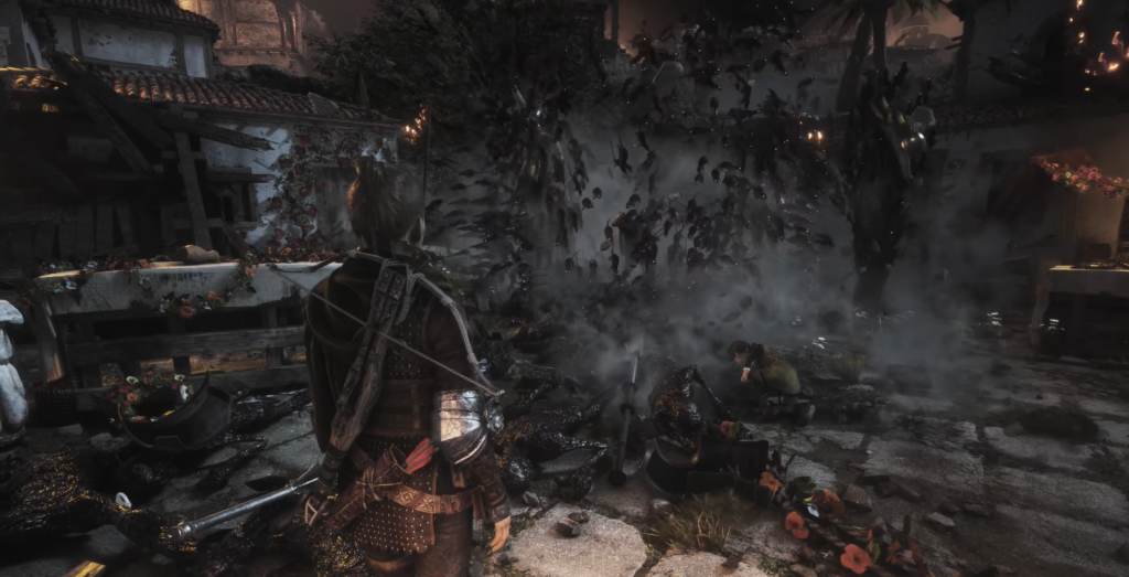 Амиция де Рун сражается с крысами в деревне A Plague Tale