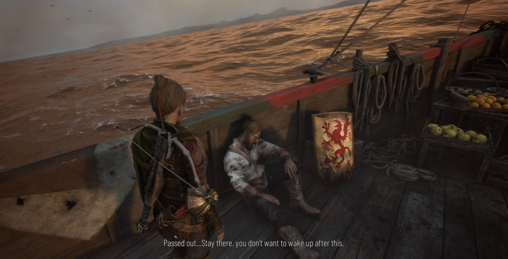 Амиция де Рун стоит на палубе лодки