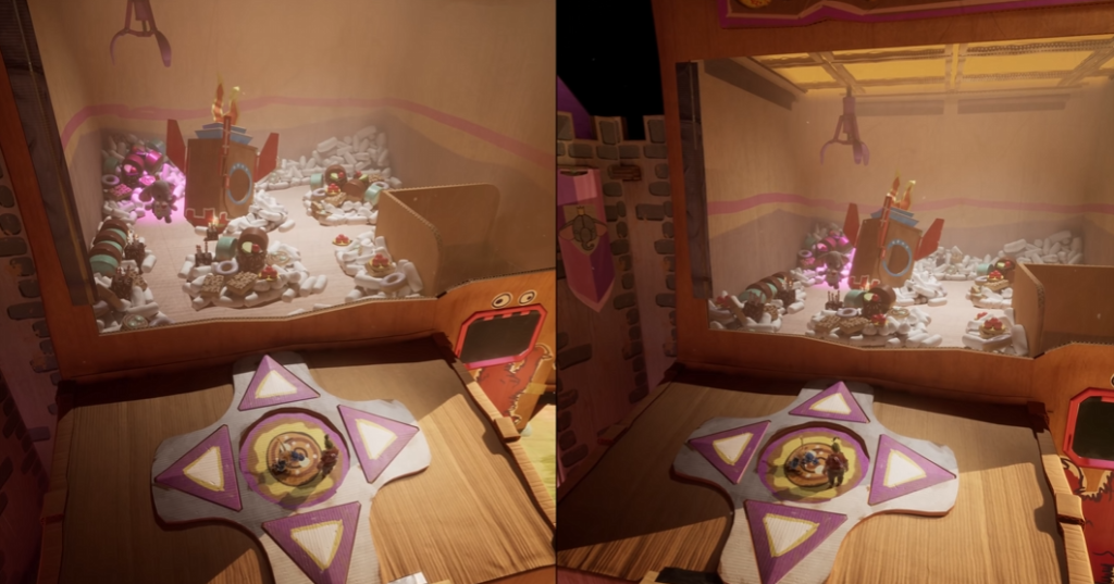 Игровой автомат с игрушками за стеклом в комнате